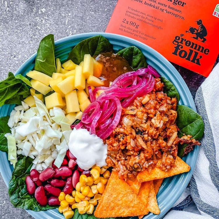 Tacobowl med selleriburger fra Grønne Folk